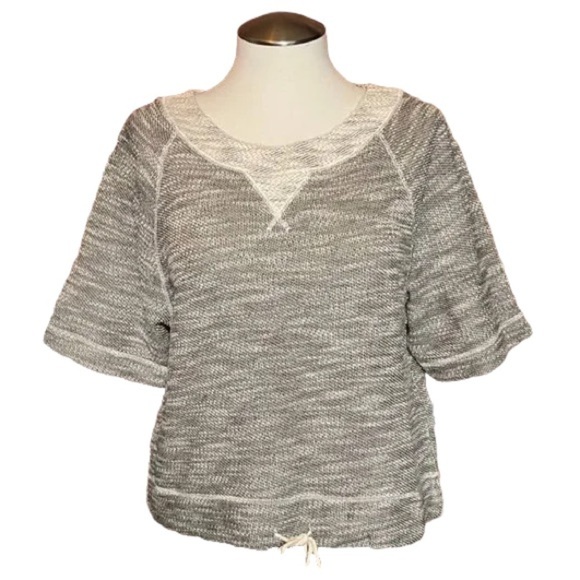 NWT Banana Republic  Short Sleeve Sweater Grey Drawstring Cotton Blend size M - Picture 1 of 7